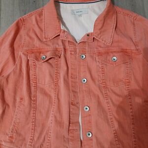 Merona Womens Coral Denim Jacket W/ Silver Buttons, Sz 24w